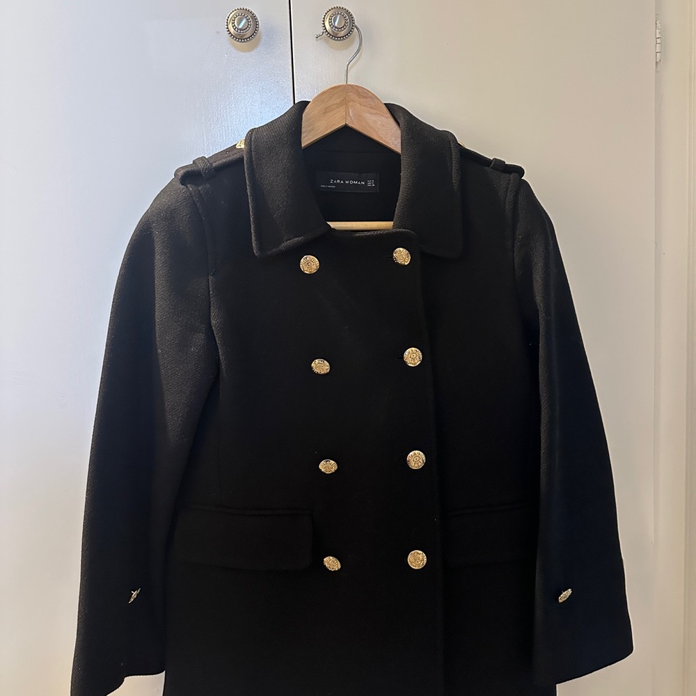 Zara Black Double-Breasted Coat